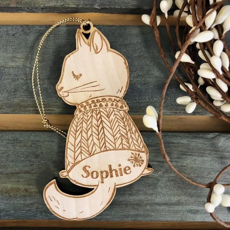 

Personalized Baby's First Christmas Ornament ， Wood Cat Ornament， Custom Kitten Ornament Personalized with Name and Year