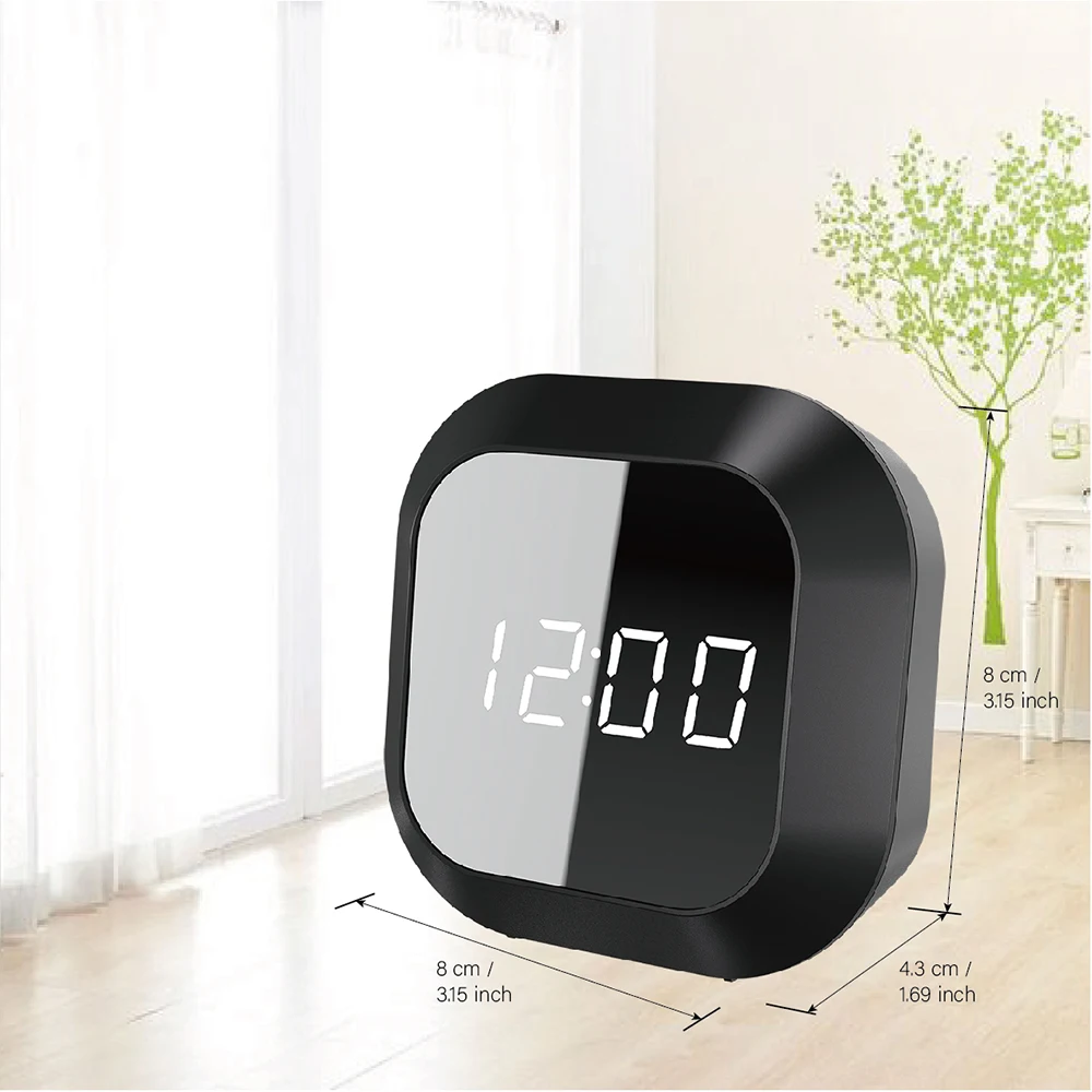 Digital USB LED mirror desk alarm clock electronic kids bedside snooze clock for home night clock with thermometer hour