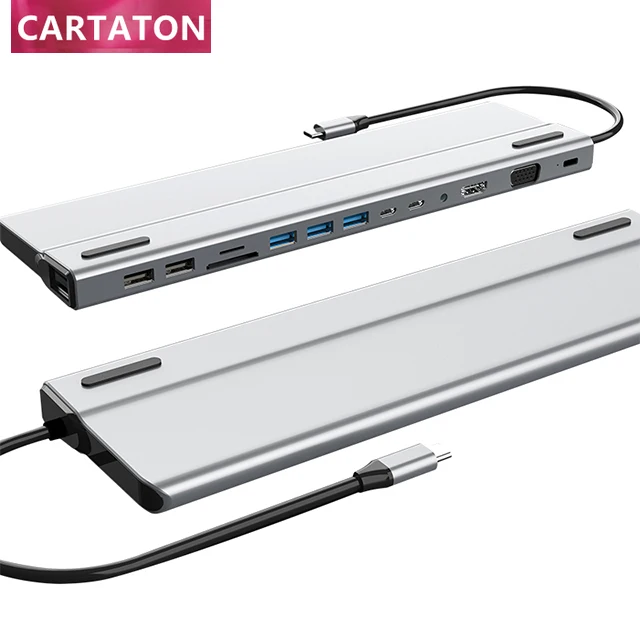 الأعلى مبيعًا قارئ بطاقات SD عالي الدقة 4K نوع c 14 في 1 مع موزع usb c Hub PD لشحن Macbook Pro ethernet usb c hub