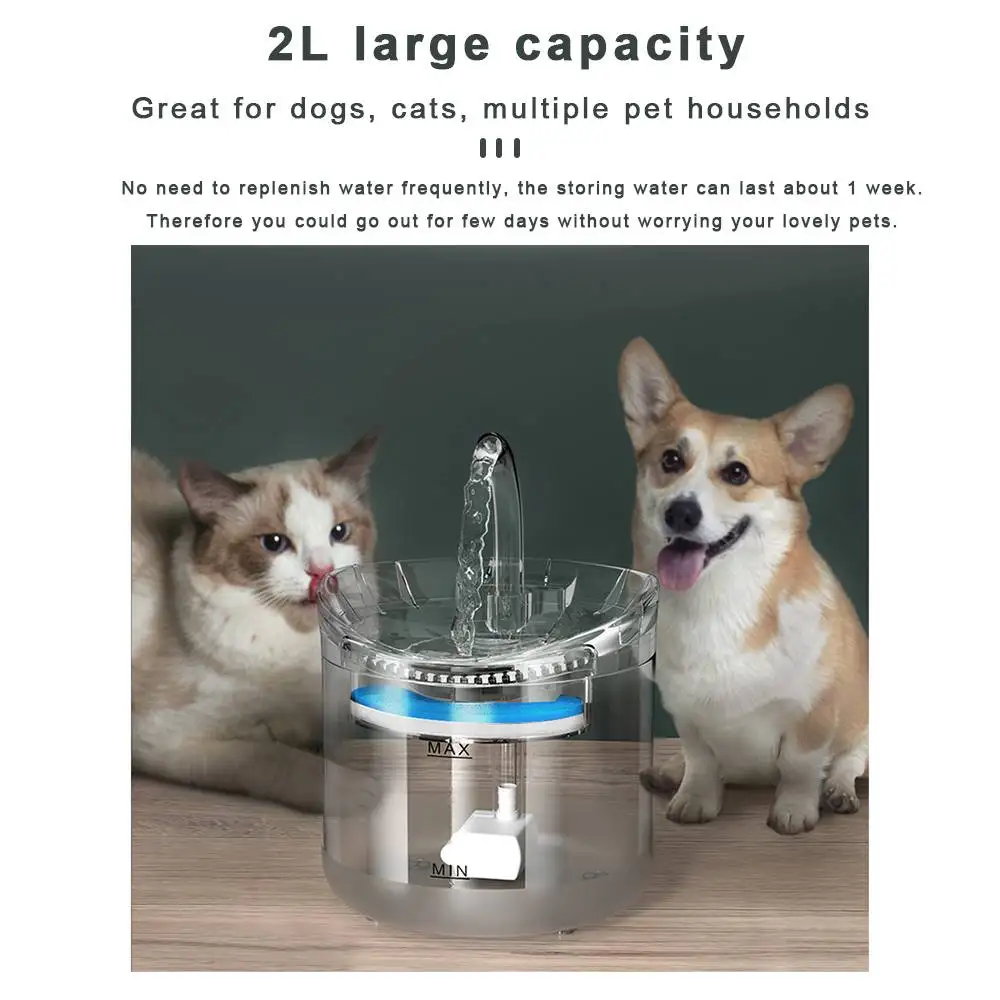 Cat Dog Water Fountain Filter Automatic Sensor Drinker For Cats Feeder Pet Water Dispenser Auto Drinking Fountain 2L For Pets