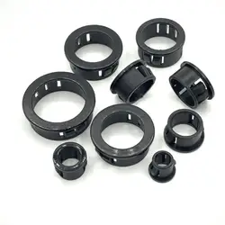 200PCS/1LOT Black Nylon Snap Bushing Cord Buckle-Type Protective Coil Wire Ring Grommet Cable Hole Plug SB-10 13 16 19 22 26 30