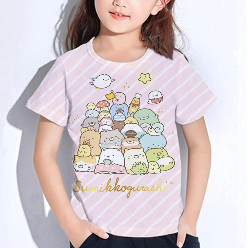 Dzieci Sumikko Gurashi koszulki letnie dzieci Cartoon 3D drukuj koszulki chłopcy dziewczęta nastolatki koszulki Camiseta maluch koszulka Anime topy