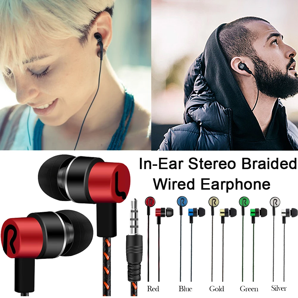 Portable Durable Earphones Fashion 3.5mm In-Ear Stereo Hd Sounds Braided Wire Earbuds With Mic Hand-free Calling Reduce Noise