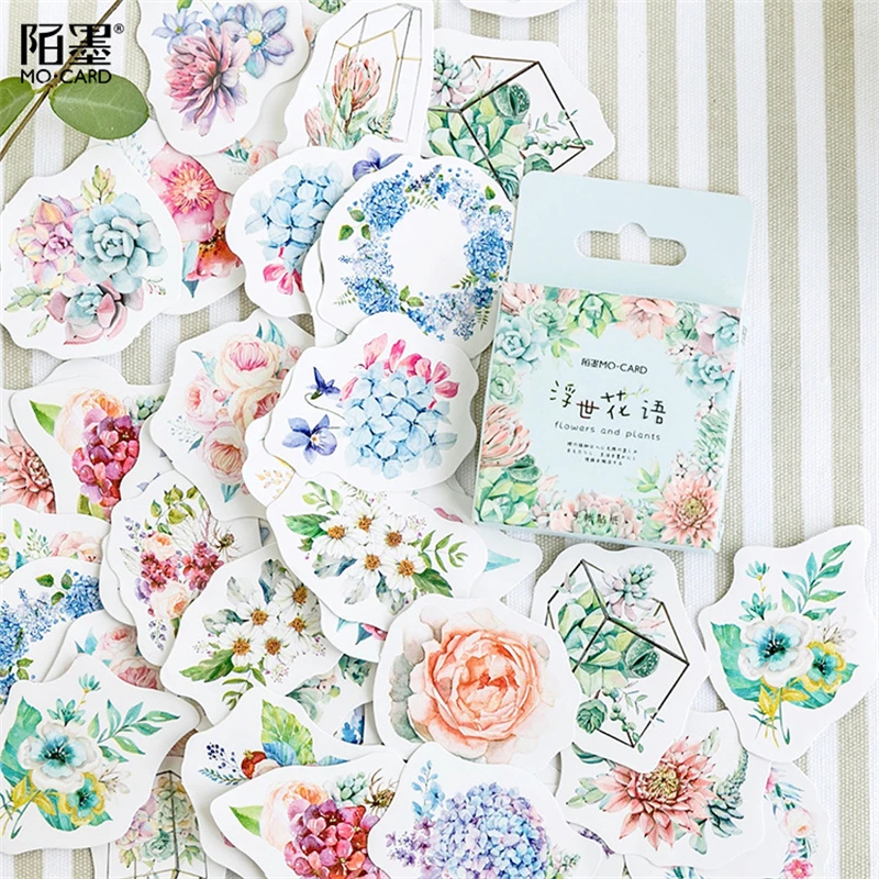 46pcs/set Cute Korean Japanese Journal Paper DIY Diary Flower Stickers Scrapbooking Stationery Teacher School Supplies