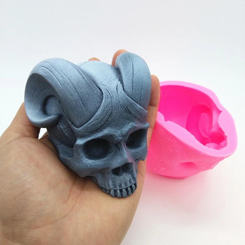 Devil Horns Skull 3D Candle Soap Mould DIY Candle Epoxy Mold Handmade Candles Aroma Wax Soap Molds for Decoration F3MD