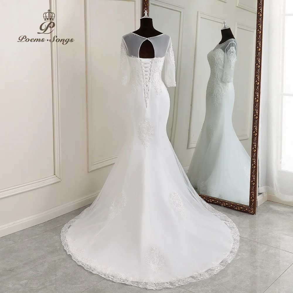 Robe de mariée sirène à demi-manches, robes de mariée élégantes, robe de mariée sexy, mariage éducatif