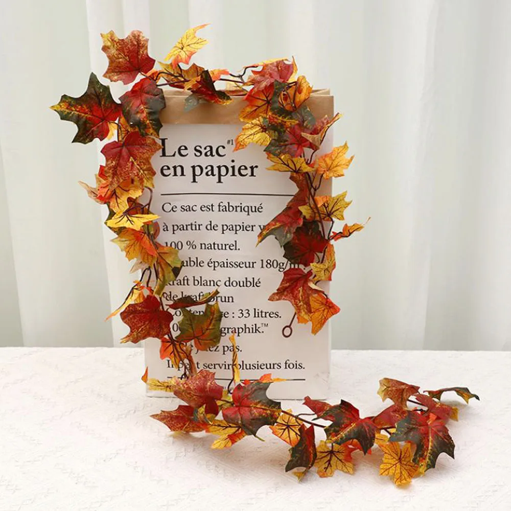 1PC 175CM Artificial Maple Leaf Rattan Vine Simulation Vivid Autumn Leaves Halloween Decoration Vine Garland Christmas Rattan