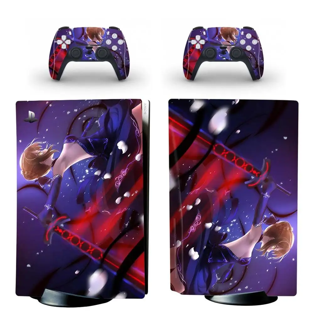 Sarung Stiker Kulit Edisi Cakram Standar Fate Saber PS5 untuk Konsol PlayStation 5 & Pengendali PS5 Stiker Vinil Kulit