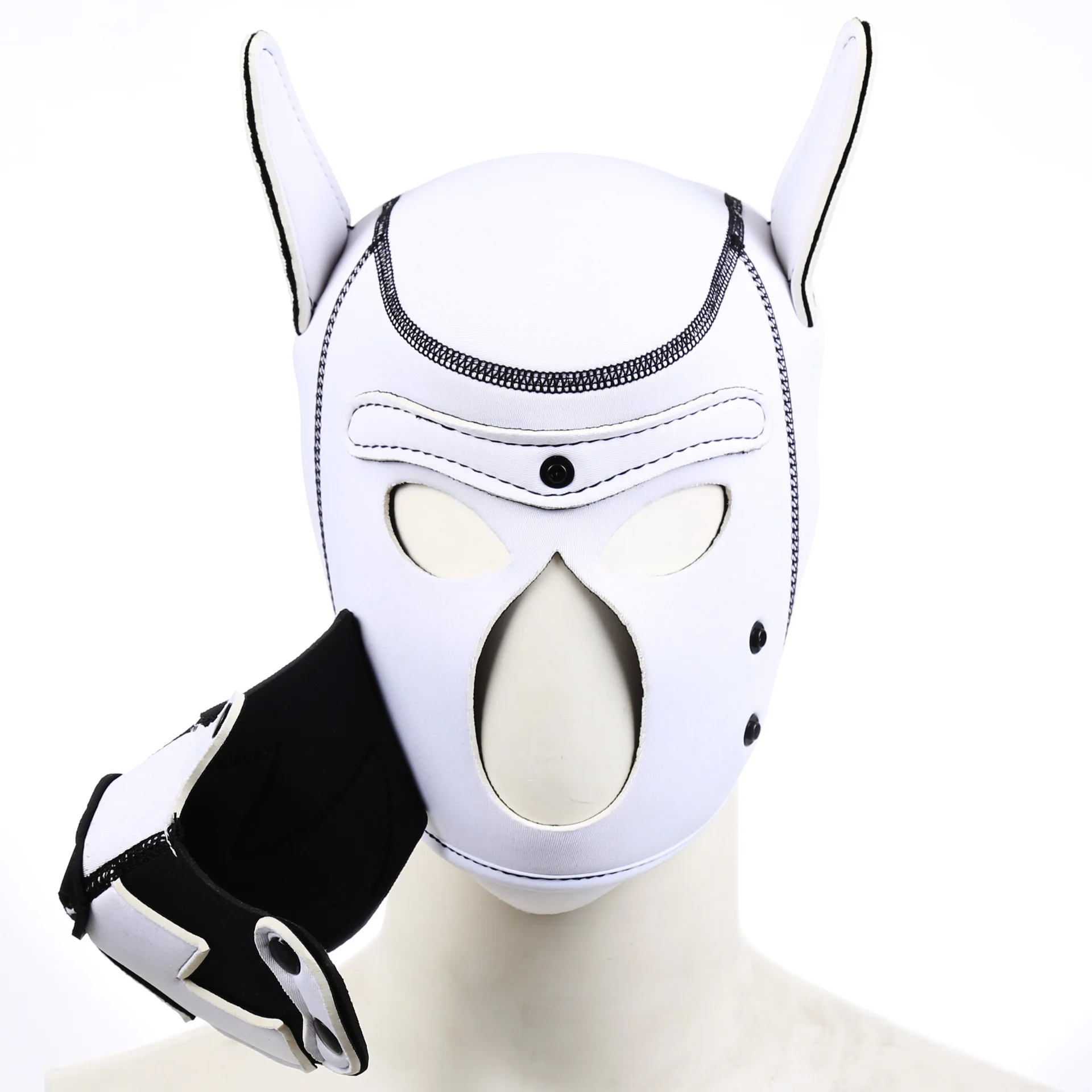 Party Masks Pup Puppy Play White Dog Hood Mask Padded Neoprene Rubber Role Play Cosplay Halloween Mask Sex Toy For Couples Flirt