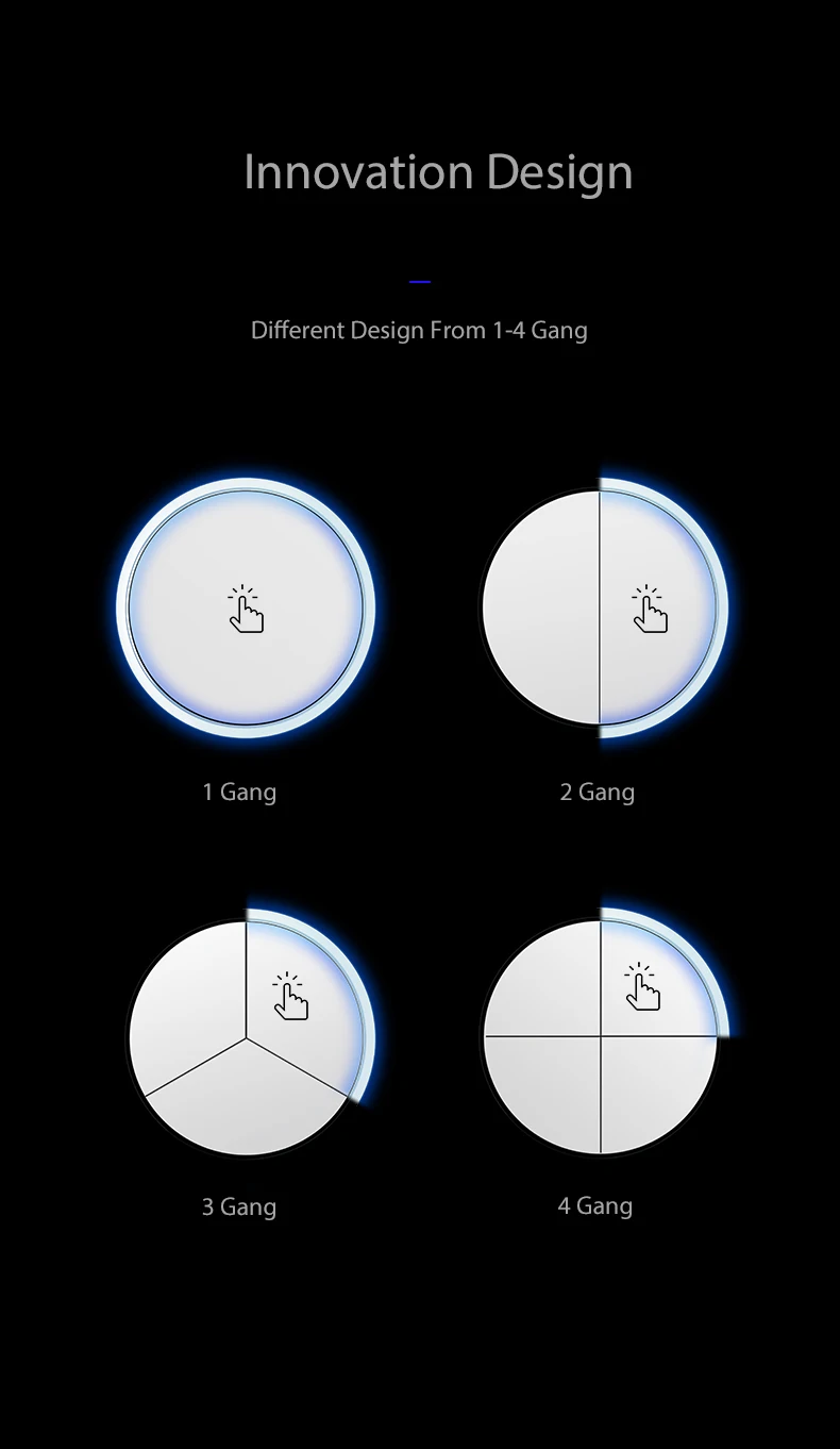 WALLPAD 1/2/3/4Gang Wall Light Switch Round Button Switches 2Way Glass Panel 110V 250V 16A Blue LED Ring Indicator