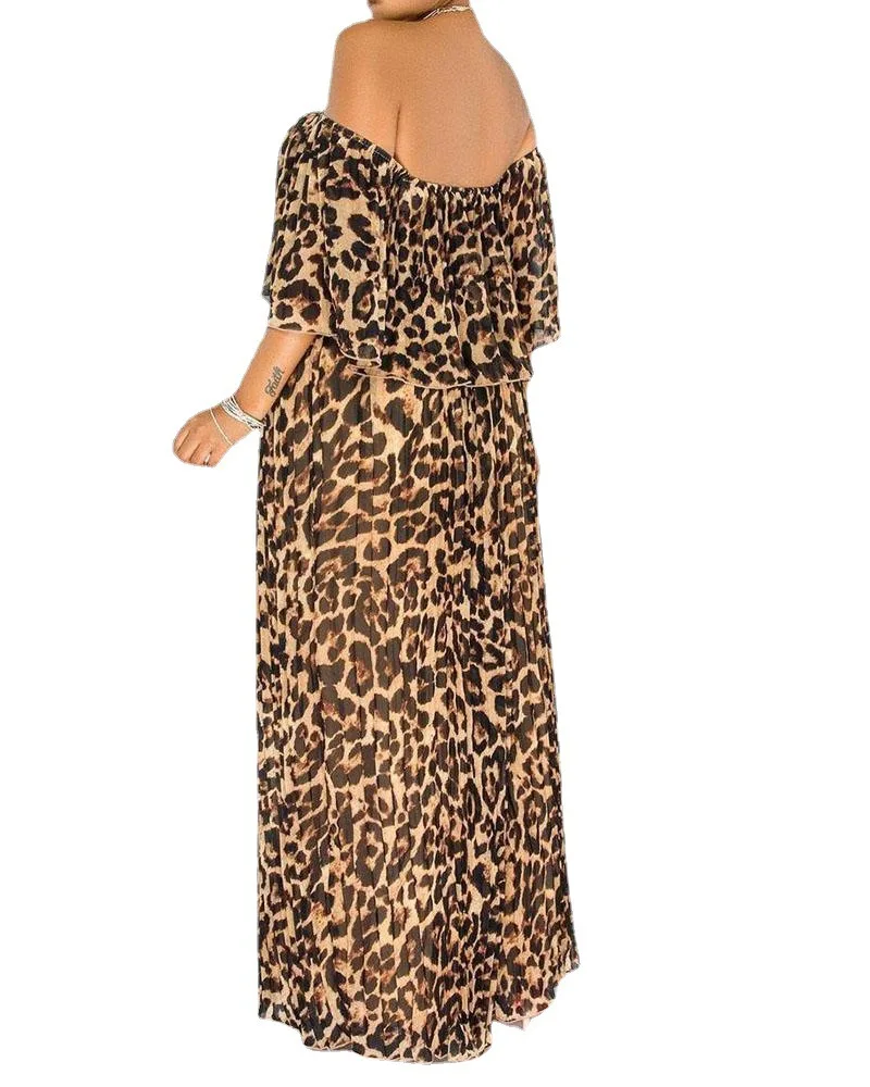 L-5XL sommer Plus größe kleider für frauen clthing mode leopard kurzarm kragen abendkleid Großhandel dropshopping