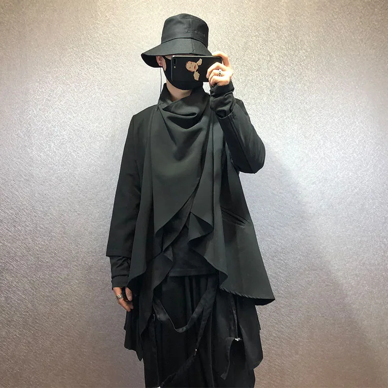 20 autumn and winter Harajuku style asymmetrical hem loose jacket designer models bevel stitching personality fake two-piece tre