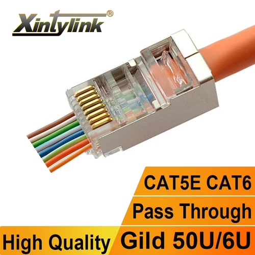 Imagen 1 del producto Conector xintylink rj45 cat6 SFTP FTP STP cable ethernet enchufe cat5e cat5 rg rj 45 red cat 6 conector blindado de metal lan 50U/6U