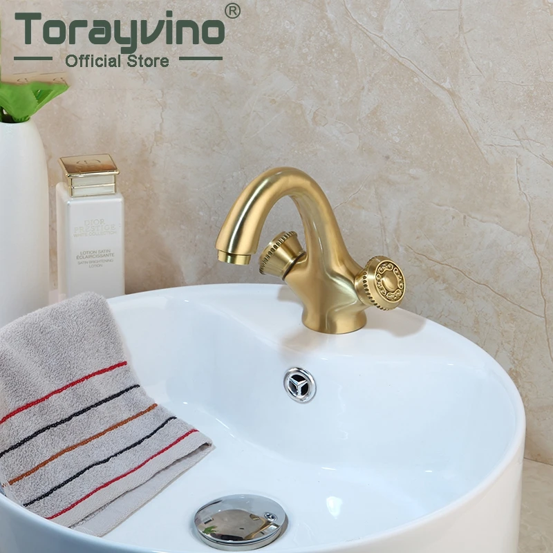 

Bathroom Sink Faucet Cylindrical Flow Novel Tap Brass Gold Faucets Single Hole Deck Mount One Handle Faucet Cold & Hot Water Tap