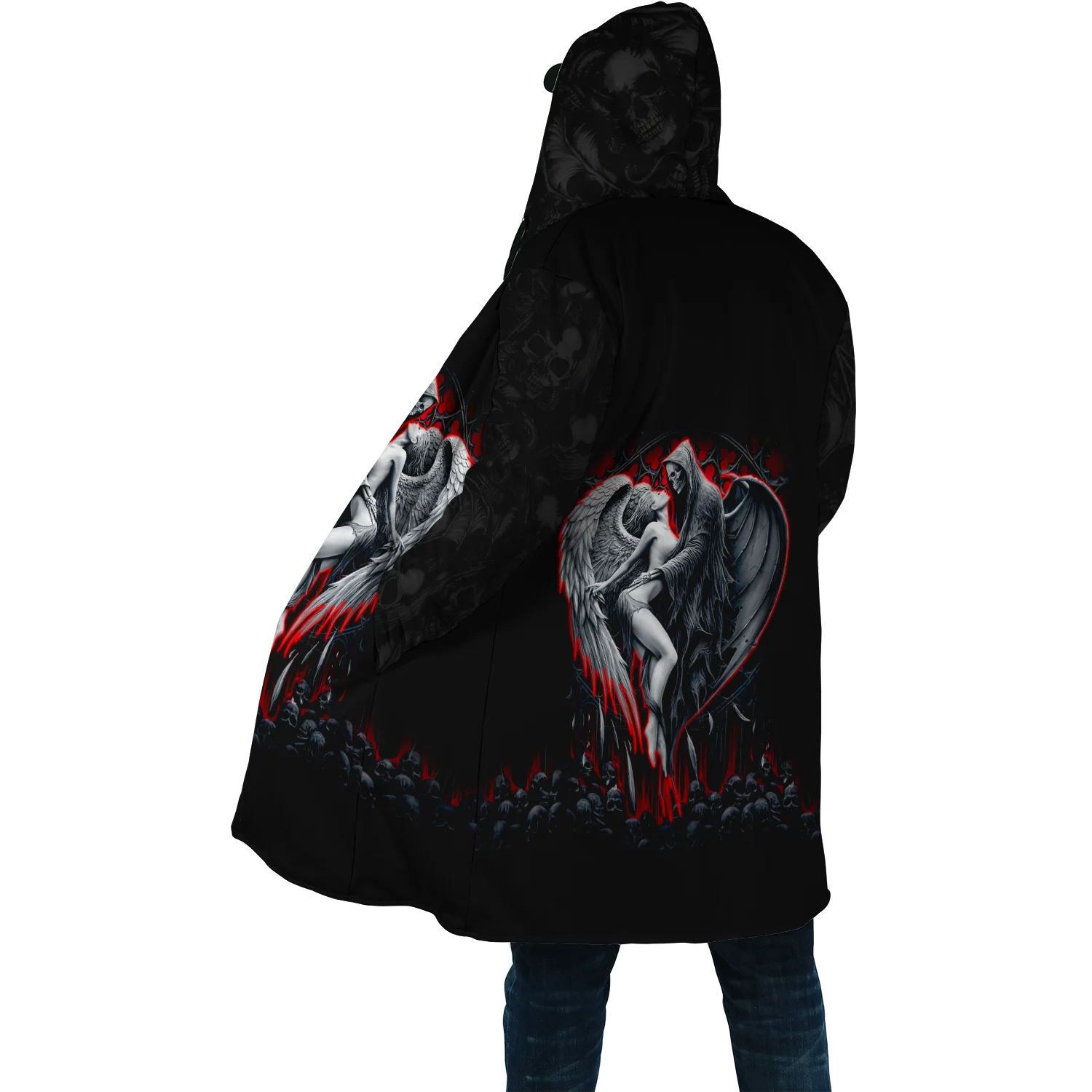 Winter Mens Hooded cloak Reaper Skull Angel And Demon 3D Printing Fleece wind breaker Unisex Casual Thick Warm Hood cloak PF10