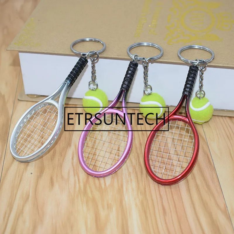 200pcs Sport Tennis Racket Keychain Handmade Mini 3D Tennis Racket Ball Keyring Key Chain Bag Pendant Charms Party Favor