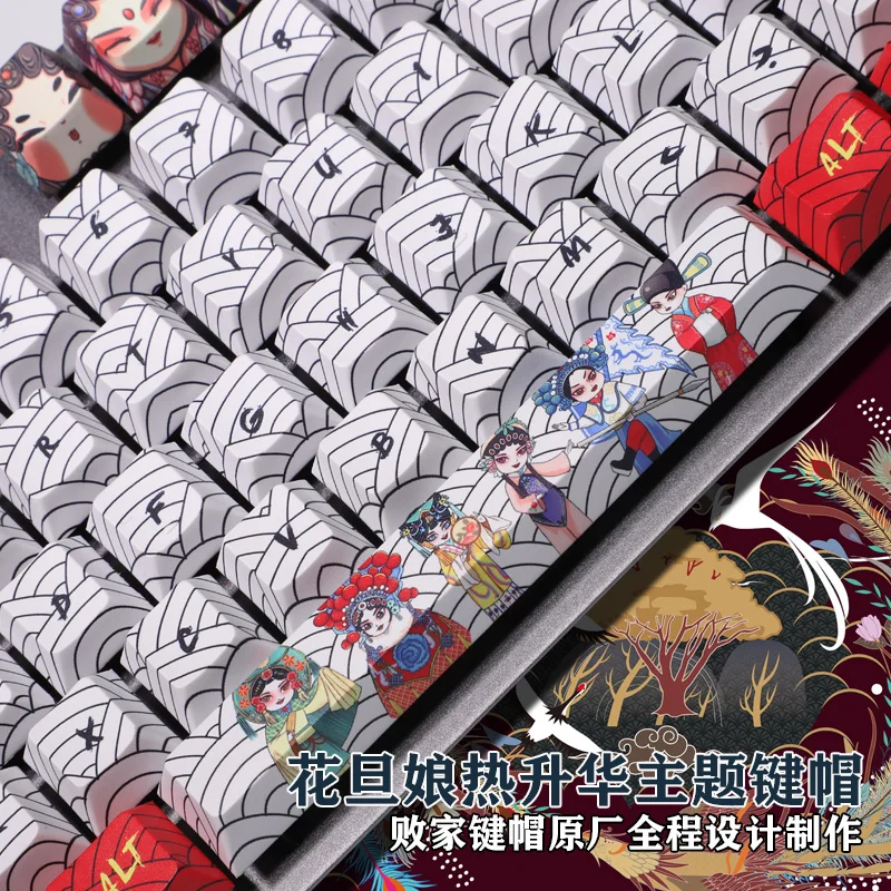 

1 Set PBT 5 Sides Dye Sublimation Keycaps Two Dimensional Anime Chinese Style Key Caps For ANSI Layout Mechanical Keyboard