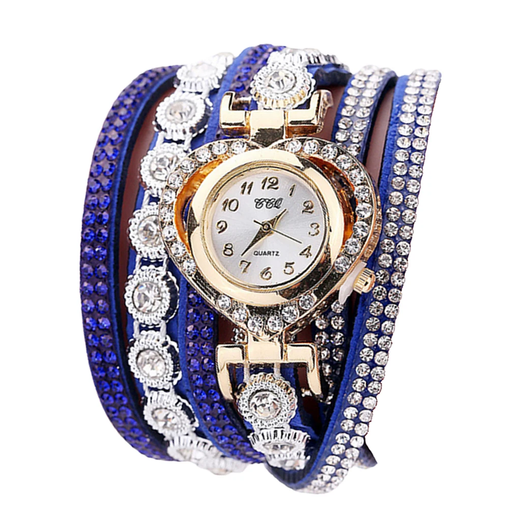Relógio feminino luxuoso com pulseira em strass, relógio analógico multicamadas