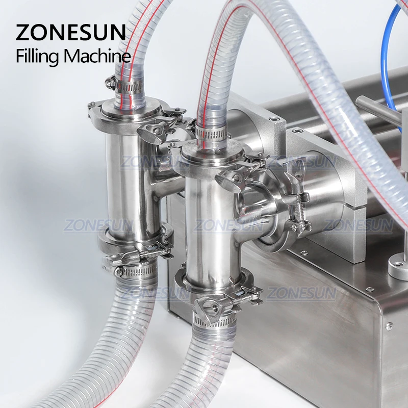 ZONESUN Hoàn Toàn Bằng Khí Nén Chất Lỏng Làm Đầy Máy 2 Đầu Độn Đựng Đồ Uống Nước Ép Thực Phẩm Mỹ Phẩm Đóng Gói Định Lượng