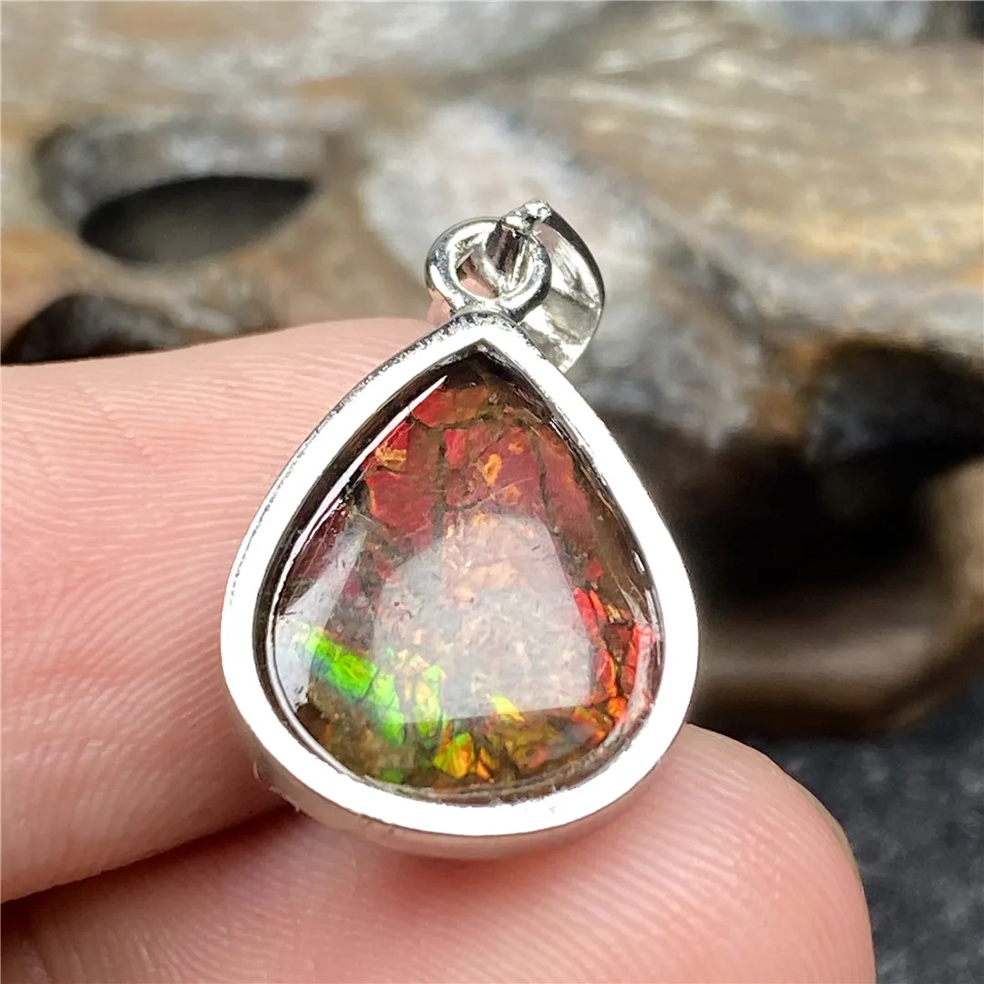 Necklace Pendant Natural Green Ammonite Ammolite Crystal Jewelry For Women Men Healing Luck 15x12mm Beads Silver Stone Gemstone