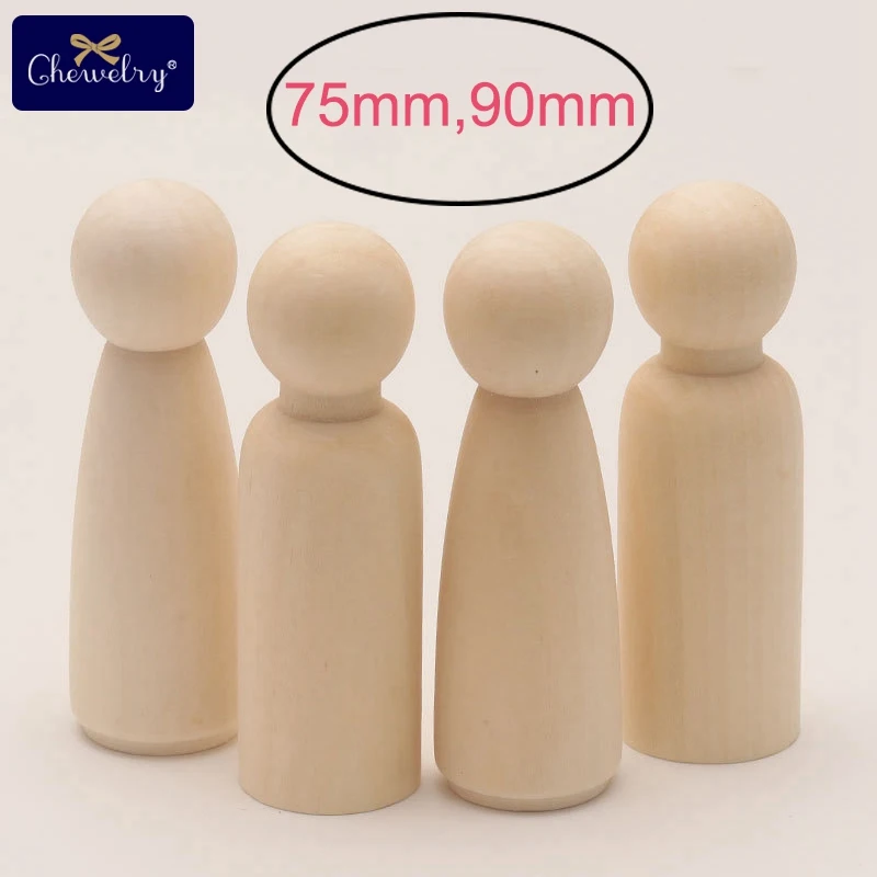 75mm/90mm Peg Dolls in legno 5 pz/lotto artigianato in legno bambini fai da te giocattoli fatti a mano casa Nursery decorazione in legno bianco donne uomini Peg Dolls