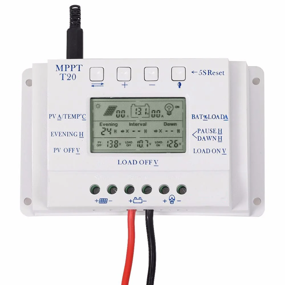 OEM LCD Display 20A MPPT 12V/24V Solar Panel Battery Regulator Charge Controller without Any Logo On Surface T20 LCD Wholesales