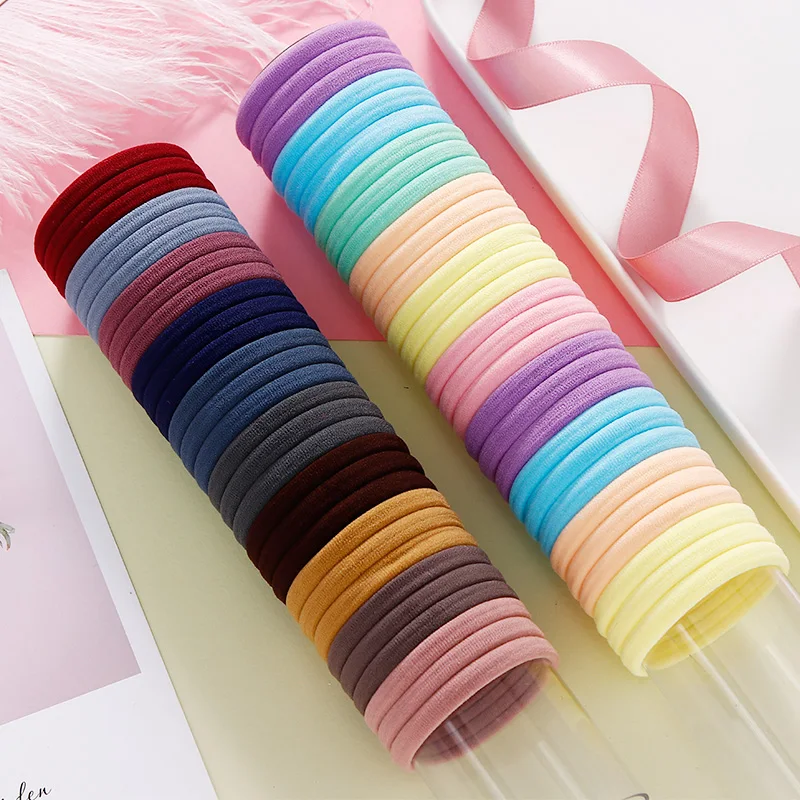 100PCS/Set Women Girls 4.0CM Colorful Nylon Elastic Hair Bands Ponytail Hold Hair Tie Rubber Bands Scrunchie Hair Accessories