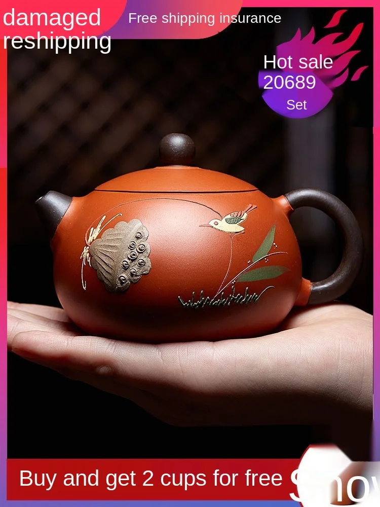 TT Purple Clay Teapot Pure Handmade Famous Authentic Xi Shi Pot Cinnabar Sand Little Teapot Household Large Capacity Tea Set