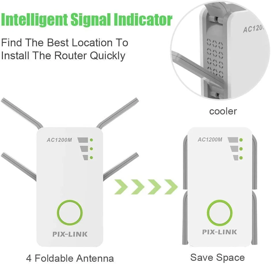WiFi Range Extender Wireless Repeater 1200Mbps Wi-Fi Extender Internet Signal Booster Schnelle 4 Externe Antennen Vollständige Abdeckung
