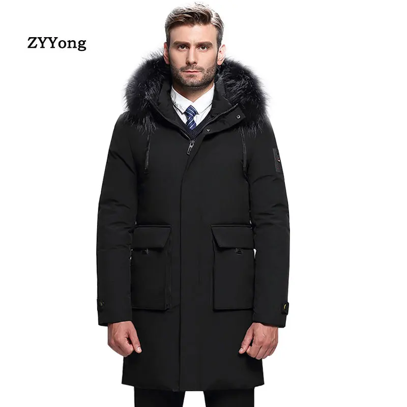 

Winter Parka Coat Men Canada Down Jacket Clothing Hooded Fur Collar Thicken Warm Business Long Blue Overcoat Clothes Outerwear