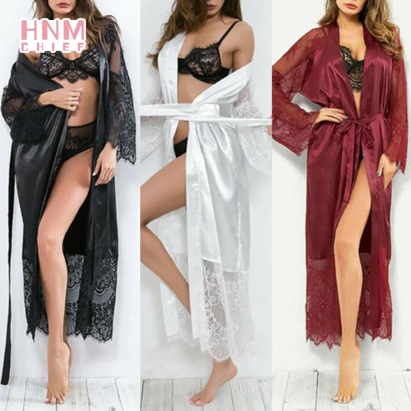 Bridesmaid Robes Black Silk Satin Wedding Bride Bridesmaid Robe Splicing Lace Bridesmaid Robes Sexy Solid Color Tempting