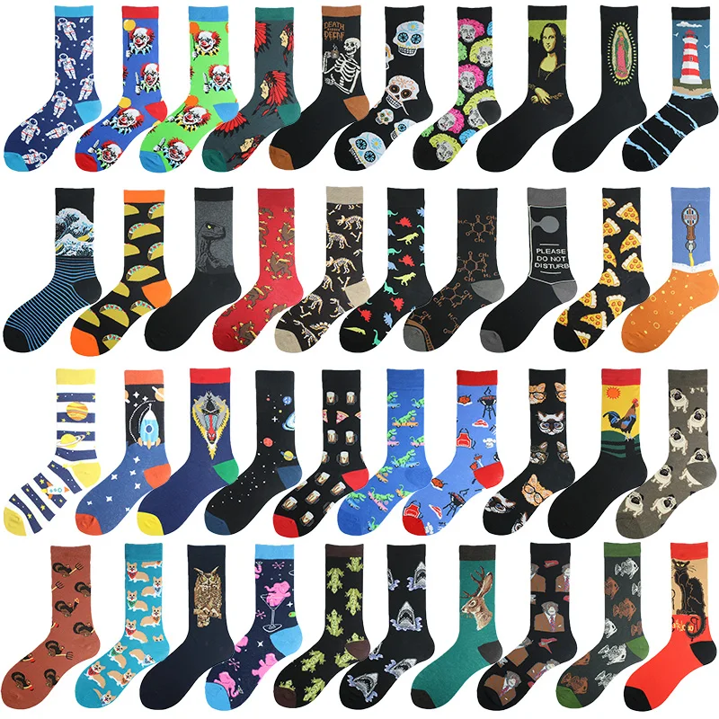 Men Dinosaur Astronaut Planet Crew Socks Harajuku Big Size Sokken Unisex Skateboard Divertidos Happy Design Hip Hop Funny Socks