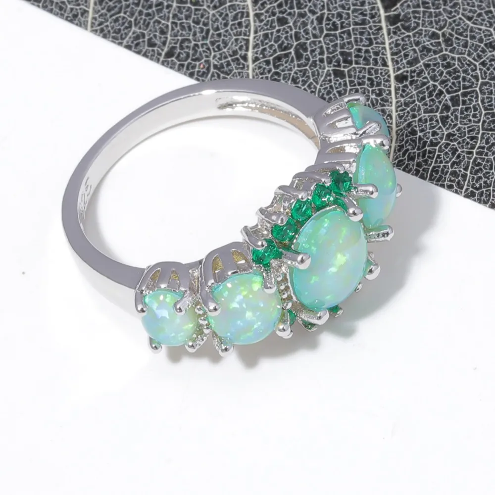 CiNily Lavish Big Green Fire Opal Rings Earring Sets Silver Plated with CZ Crystal Bohemia for Woman Fashion Jewelry Set