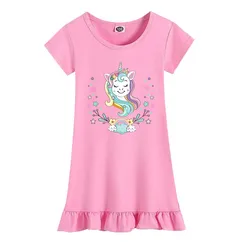 Unicorn Cotton Nightdress Little Teen Girl Pajamas Dresses Children Cartoon Summer Nightgown Home Clothes