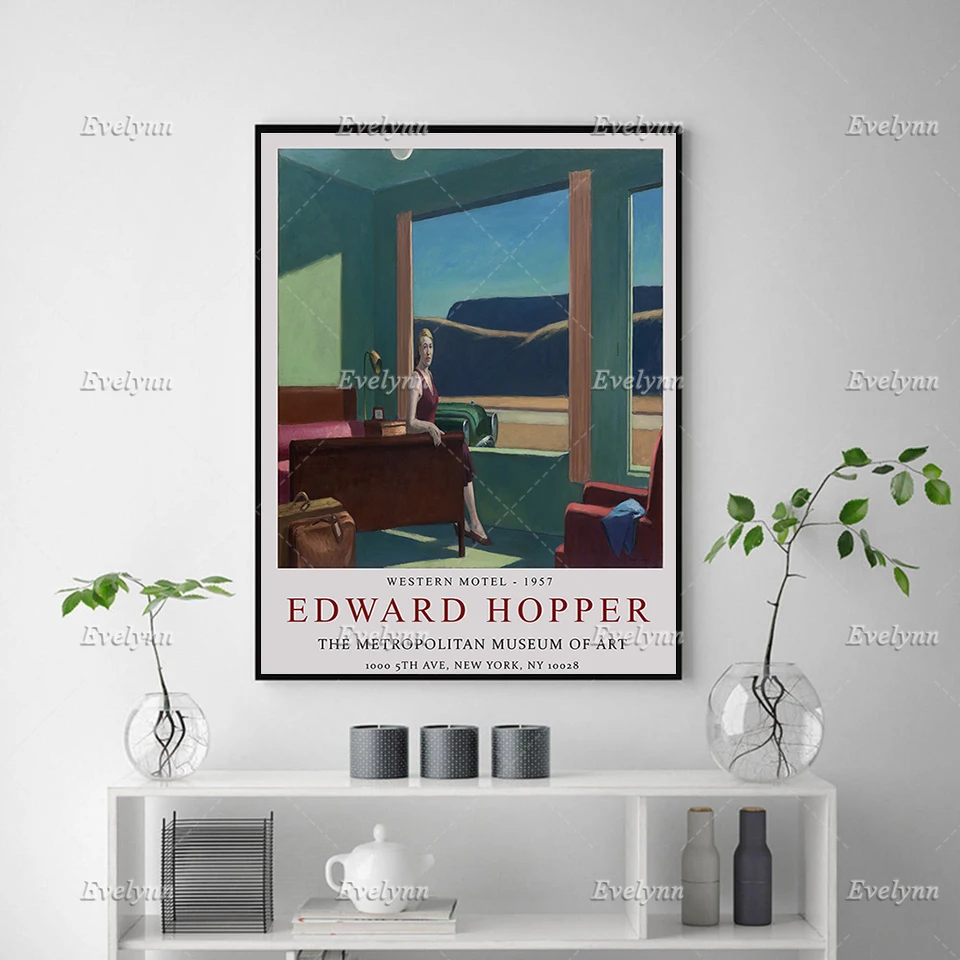 Edward Hopper Exhibition Poster,Western Motel,Architecture,Scenery,Minimalism Wall Art Prints Home Decor Canvas Floating Frame