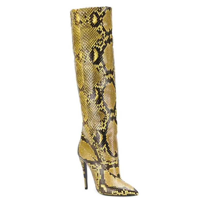 High Heel Snake Print Knee High Boots Women Winter Shoes Woman  Fashion Pointed Toe Long Boot Ladies 2024 Stiletto Slouch Boots