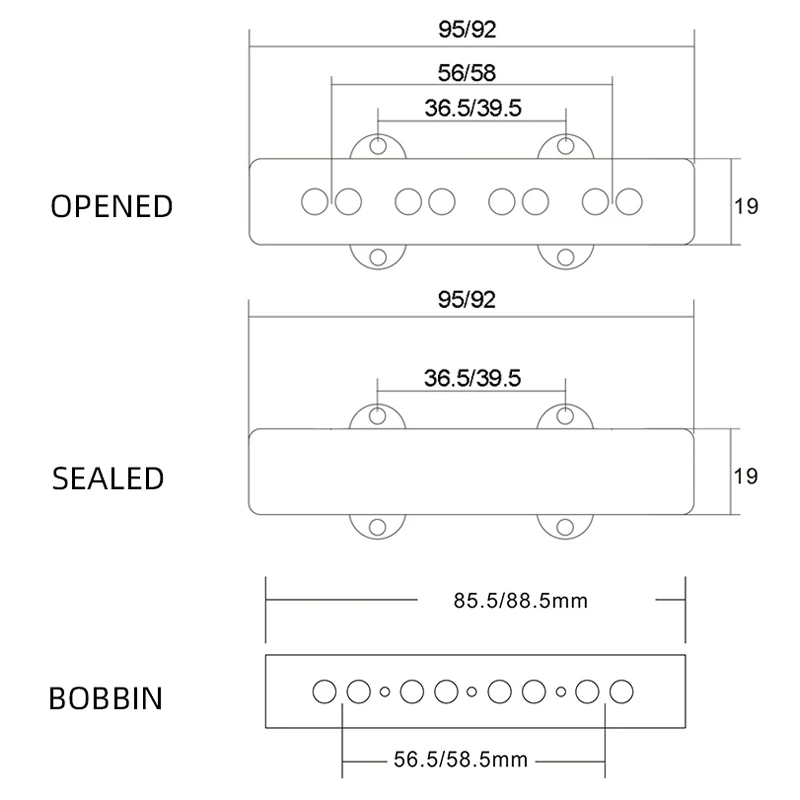 20Pcs Jazz Bass 4JB Pickup Cover/Bobbin Smooth/Matt Surface Opened/Sealed Type 92/95MM for 4 String Electric Bass 4JB Bass Black