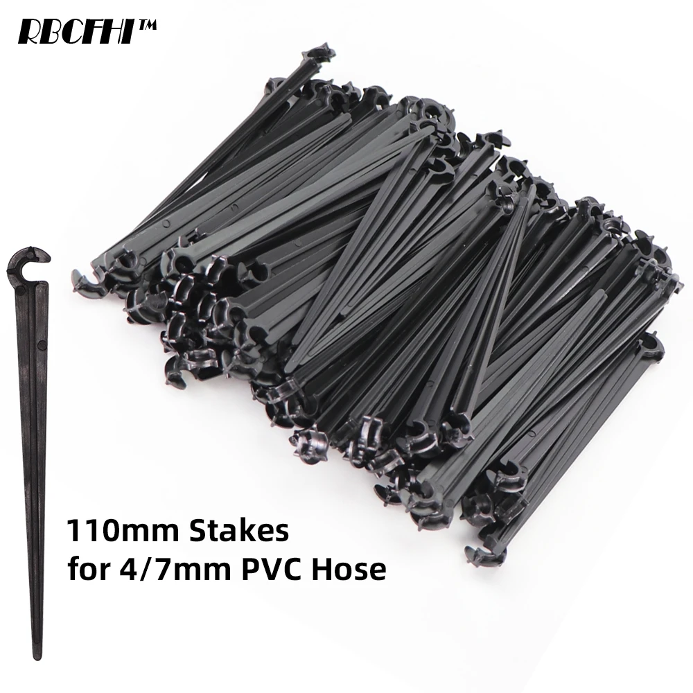 50PCS Garden Irrigation 11&20cm 1/4\'\' Fixed Stake Support Holder 4/7mm Hose Pipe DrIp Fitting Tee Elbow Cross Coupling Connector
