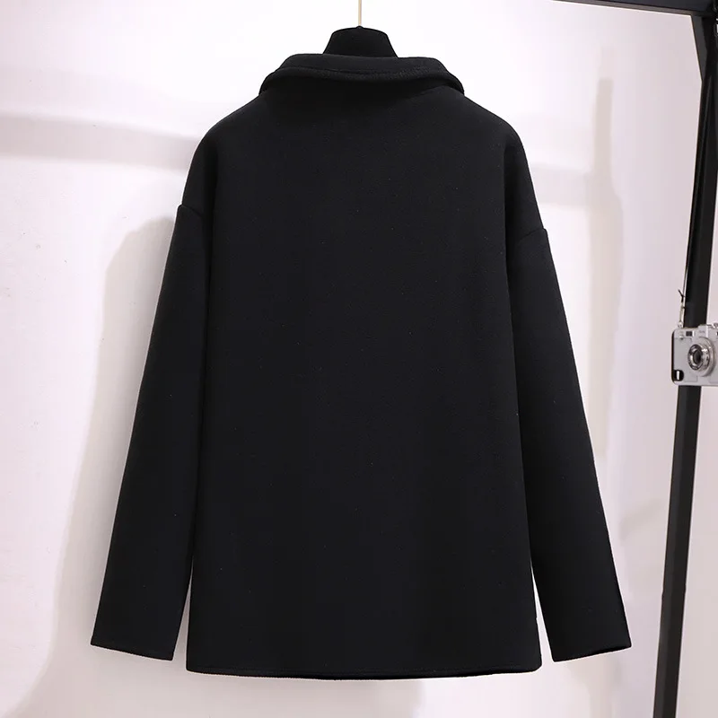 2021 Ladies Autumn Winter Plus Size Women Clothing Jacket Large Long Sleeve Black Thick Fleece Button Coat 3XL 4XL 5XL 6XL 7XL