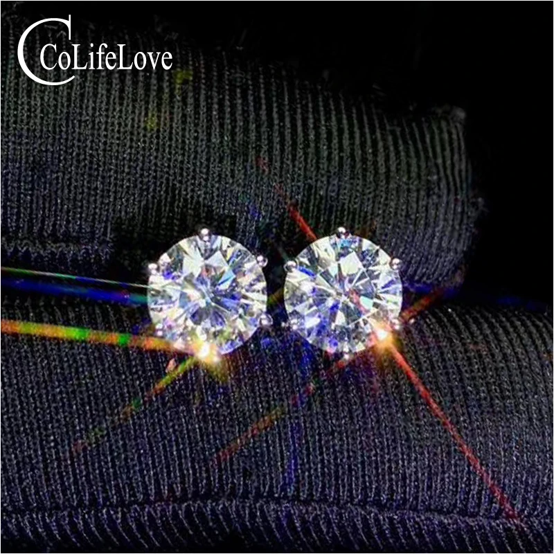 CoLife Jewelry 18K white gold moissanite earrings for wedding 1ct D color moissanite gold earrings 18K gold moissanite jewelry