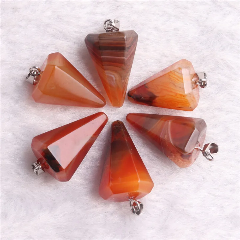 1PC Natural Stone Red Agates Carnelian Cherry Quartz Crystal Charms Pendants Pendulo for Necklace Faceted Pendulum Dropshipping