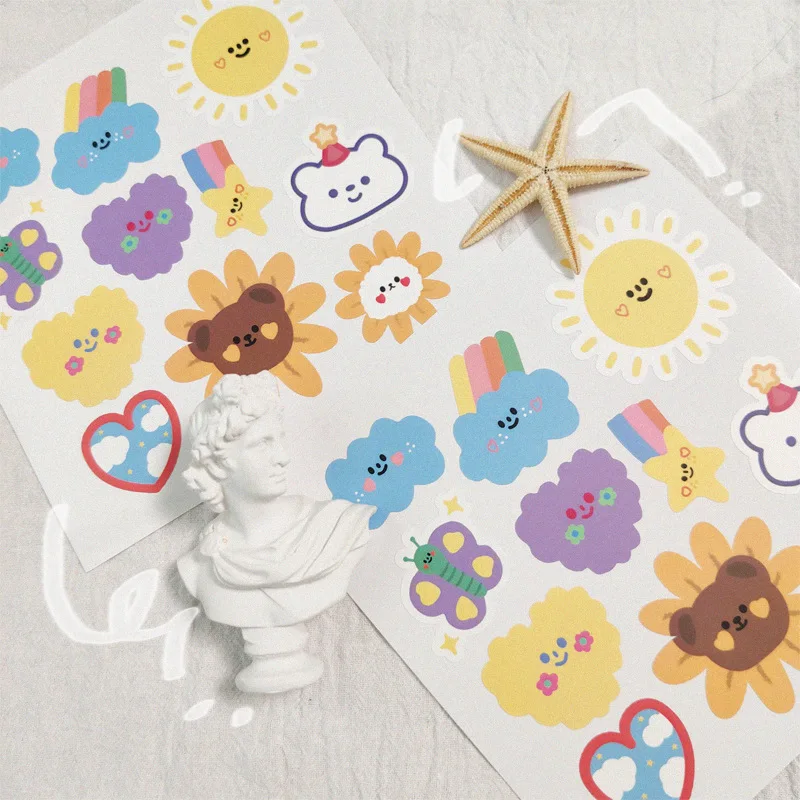 Cartoon Sunflower Bear Cute Stickers PVC Waterproof Reusable Notebook Mobile Phone Suitcase Diy Decorative Sticker Stationery