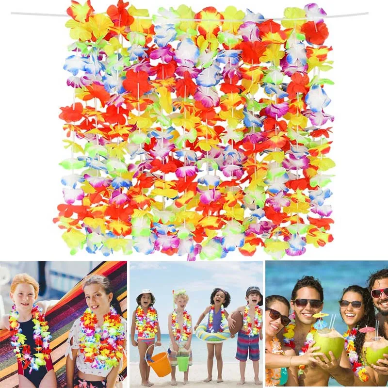 

10Pcs Hawaii Party Leis Flower Garland Tropical Summer Colorful Floral Necklace For Beach Wdding Birthday Party Supplies Wreath