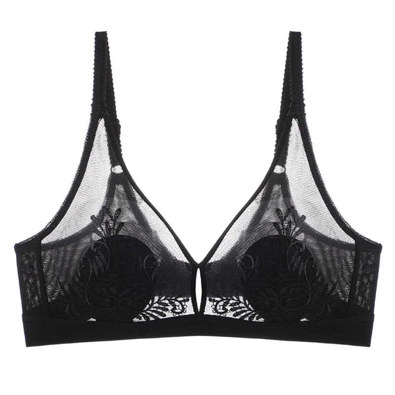 

2021 Bra New Cross-border Bra Sexy Embroidery Thin Adjustable Women's Underwear with Big Chest and Small Size