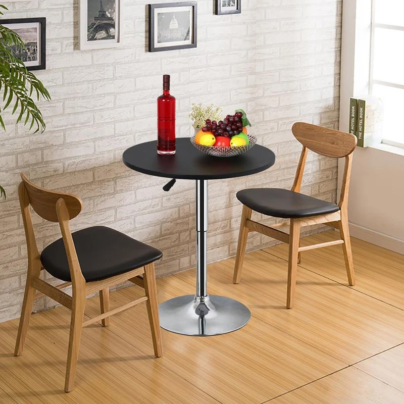 Adjustable height round bar pub table 360 swivel MDF top 70-90 cm high casual dining table coffee table