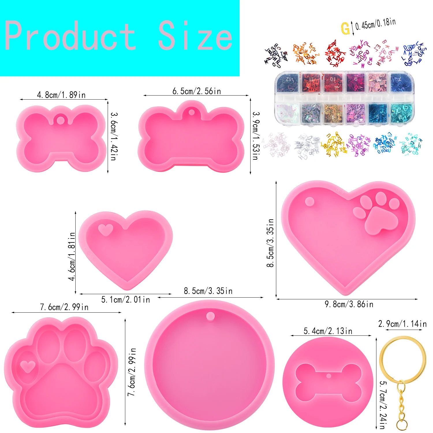 1Set Dog Bone Shaped Silicone Mold Kits Round Keychain Epoxy Resin Mould Dog Tag Pendant Making Epoxy Resin Mold Kits