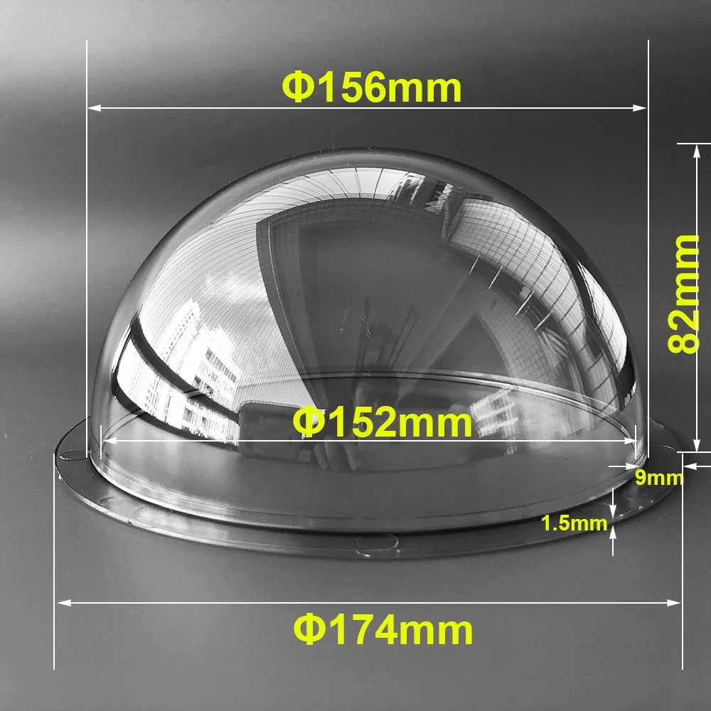 174x82mm CCTV Dome Camera Clear Color Acrylic Housing 6.8 inch Semi-circular Camera Case Waterproof Protect Glass Cover