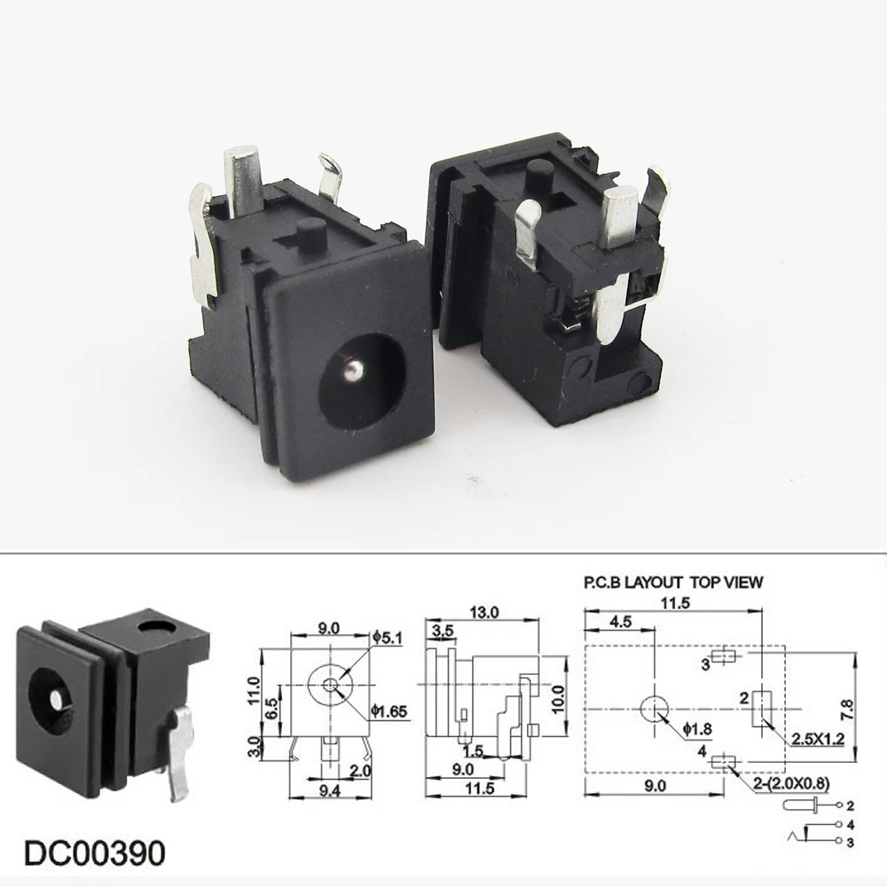 1pc latão 4.8x1.7mm dc fonte de alimentação fêmea jack soquete pcb montagem conector