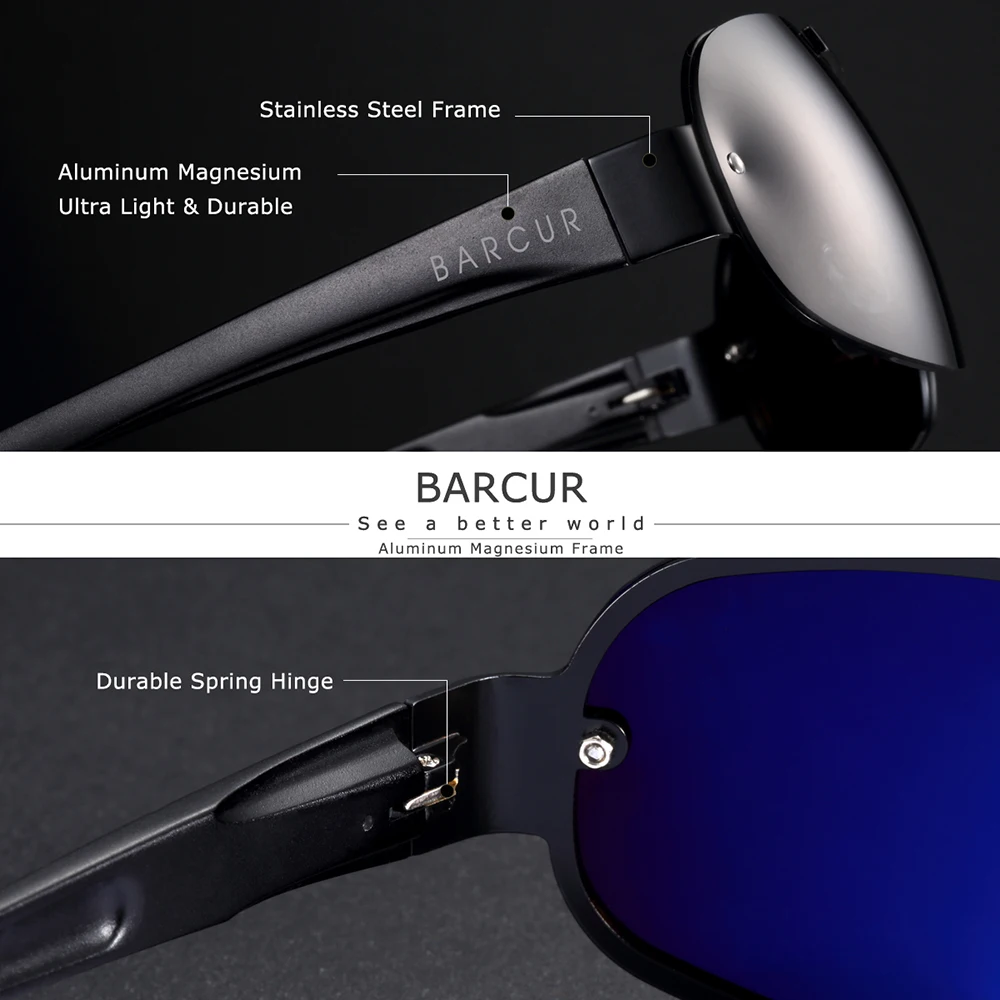 BARCUR Sport Men Polarized Sunglasses Pilot Sun Glasses UV400 Oculos De Sol