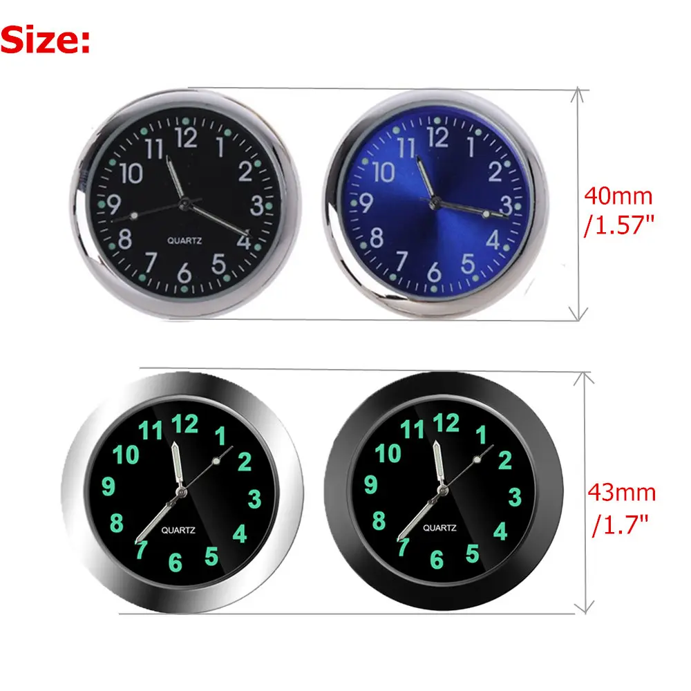 Car Clock Luminous Mini Automobiles Internal Stick-On Digital Watch Mechanics Quartz Clocks Auto Ornament 40mm 43mm